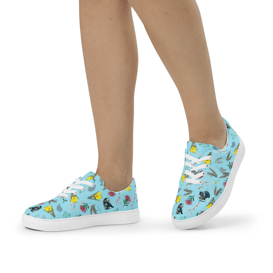 NZ Blooms and Birds Lace-Up Canvas Shoes (Blue) product image (4)
