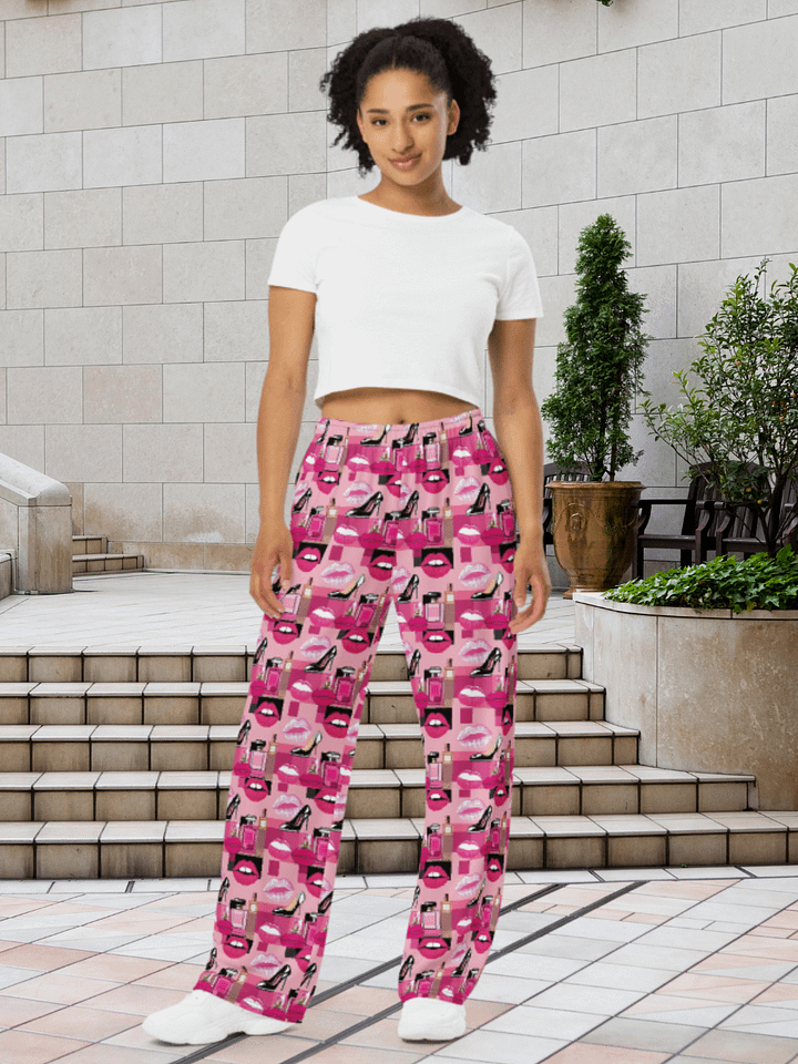 Chic Pink Motif Wide-Leg Pants product image (1)