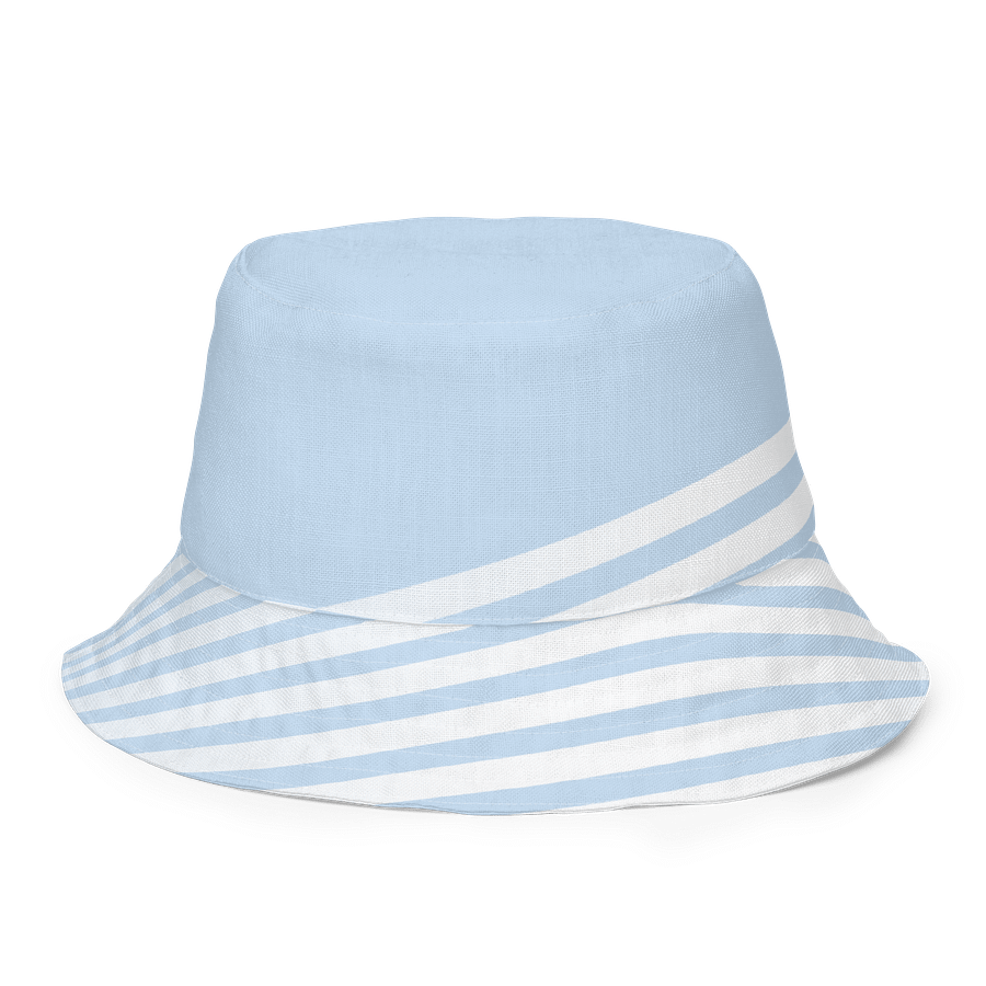Adults Unisex | Reversible Bucket Hat | BOURNE to Cape Cod™ x BRN.2C.C.™ Logo Print | Coastal Style Sun Hat | Navy Logos on Skyline Stripes product image (8)