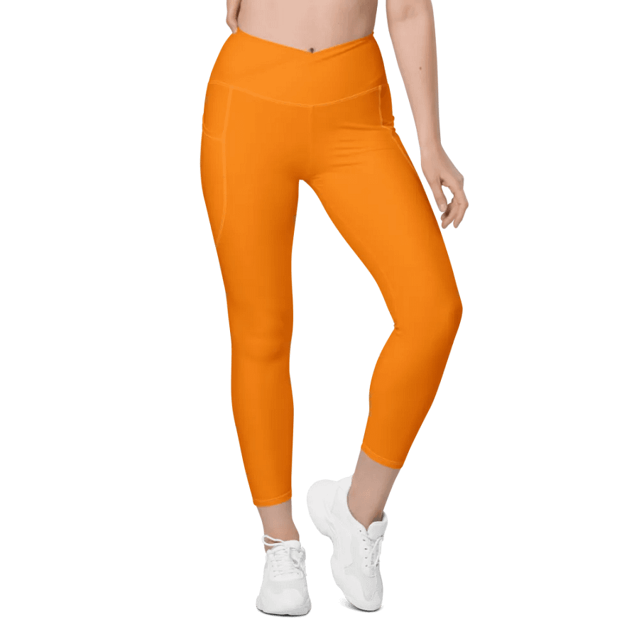 Plain Color Orange Crossover Leggings with Pockets product image (1)
