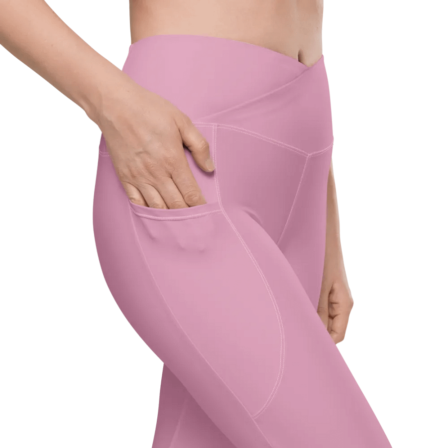 Plain Light Pink Light Summer Women's High Waisted Premium Crossover Leggings with Pockets by Treasure Pie product image (8)