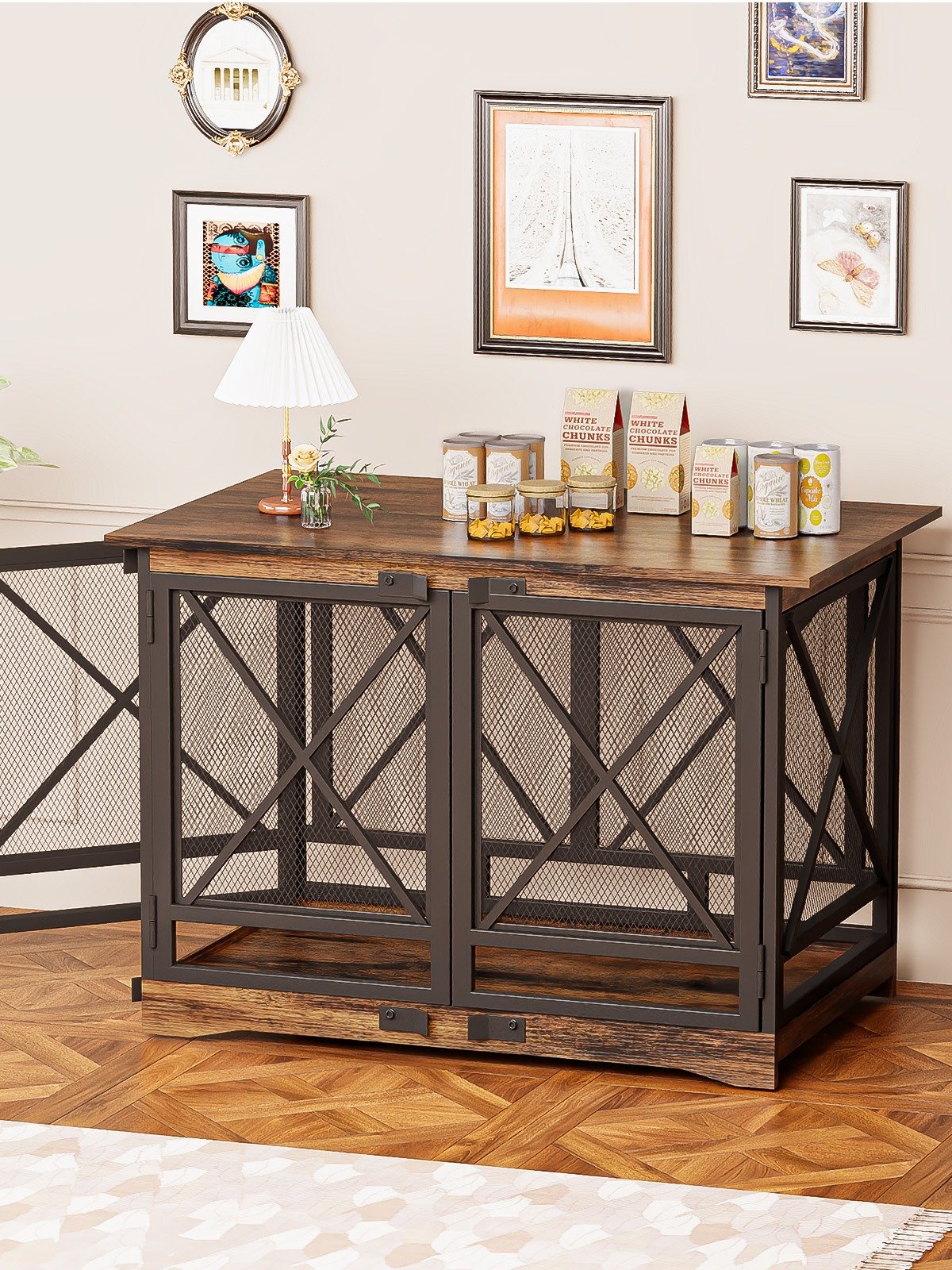 48 inch Extra Large Dog Crate Furniture,Double Door Indoor Kennel,End Side Table Wooden Dog Crates,Anti-Chew Anti-Escape, Wood product image (4)