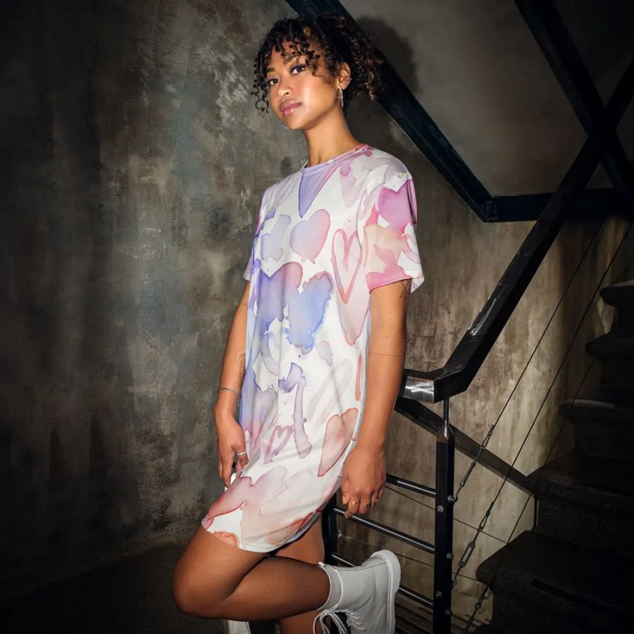 Happy Valentine Love seamless watercolour Pink and Blue hearts Pattern T-shirt Dress product image (2)