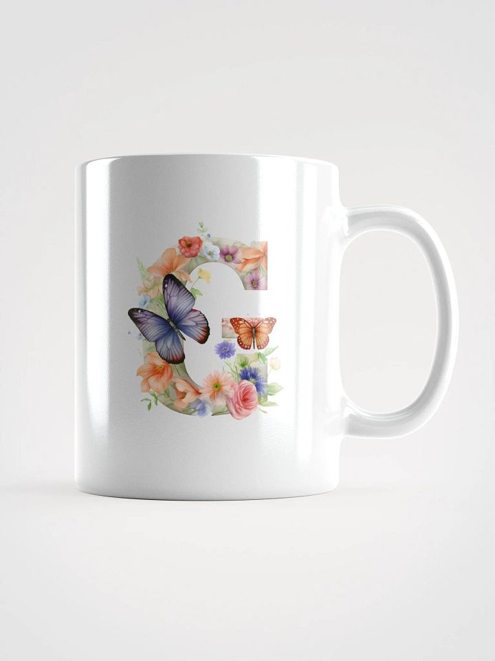 Letter G Monogram Floral Fantasy White Glossy Mug product image (3)