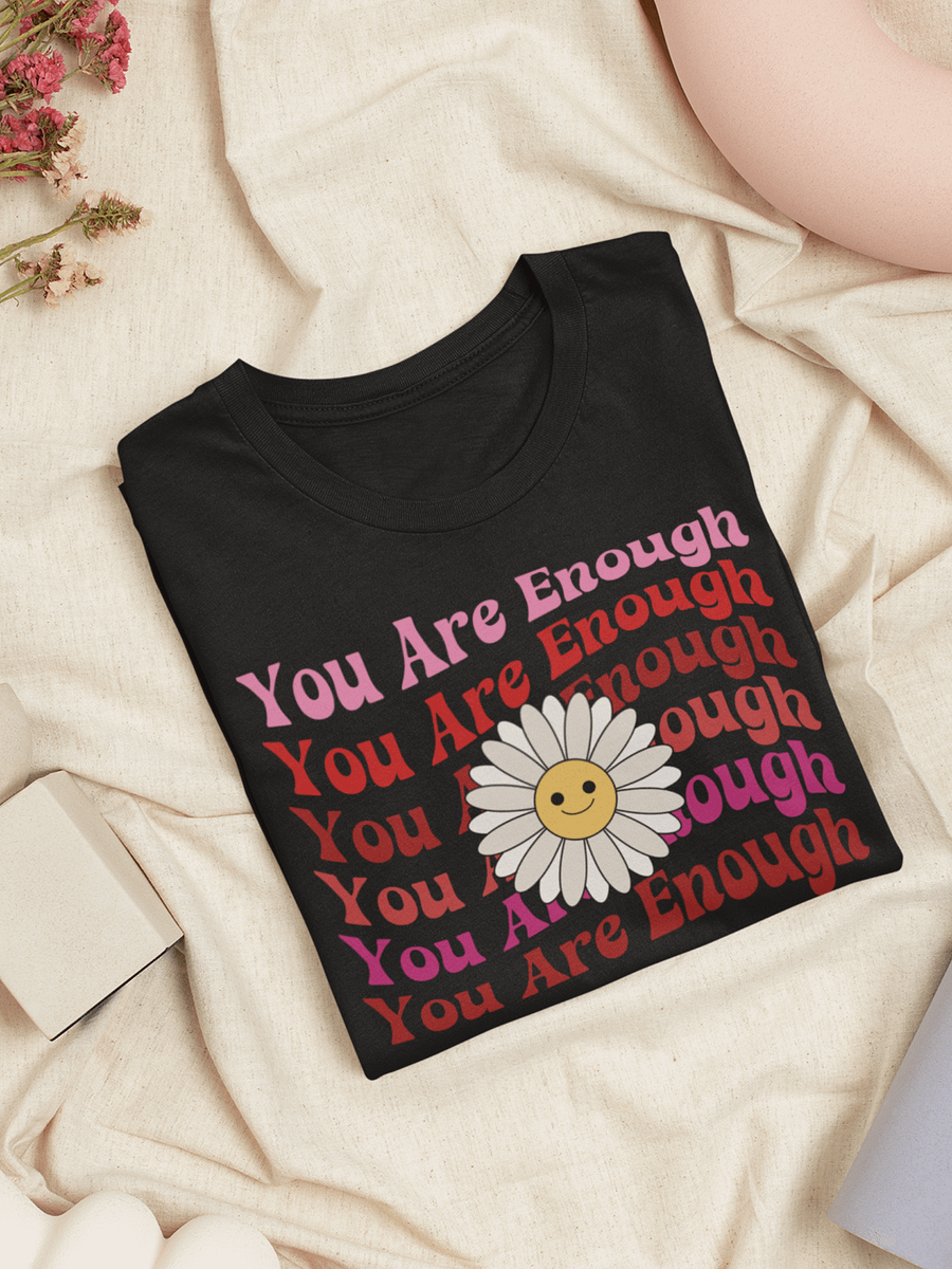 Your Are Enough, Retro Groovy Curved Colorful Inspirational Daisy T-shirt product image (2)