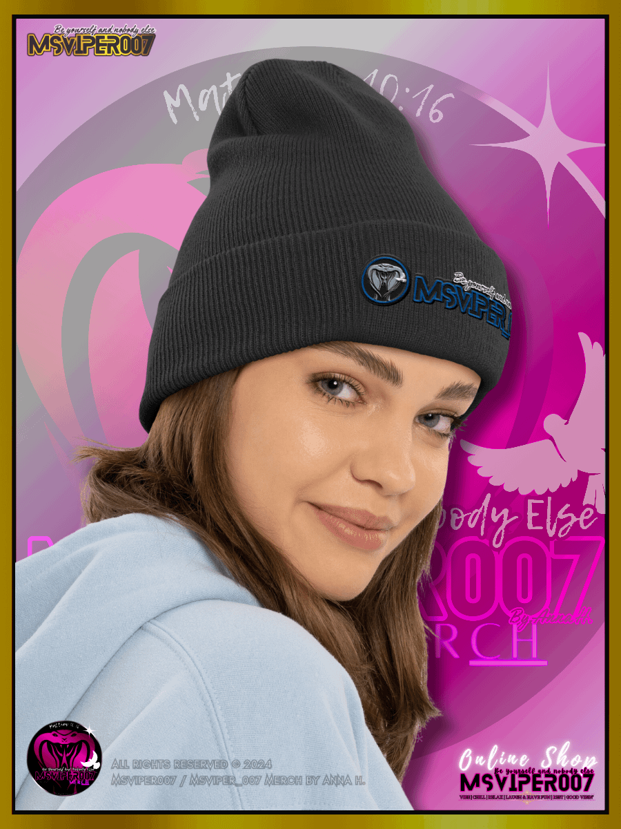 Cuffed Beanie [ Embroidered Design(s) ] - "MsViper_007™ Brand [blue/blk/V1] - Support&Sport" Stylish Beanie by Anna H. product image (4)