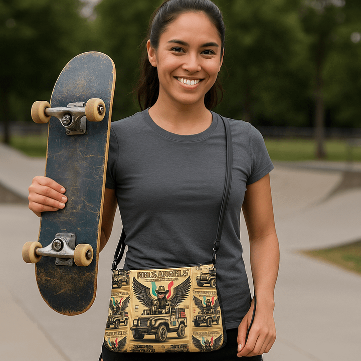 Mel’s Angels Vintage Crossbody Bag – All-Over Print Faux Leather Purse with Strap product image (2)