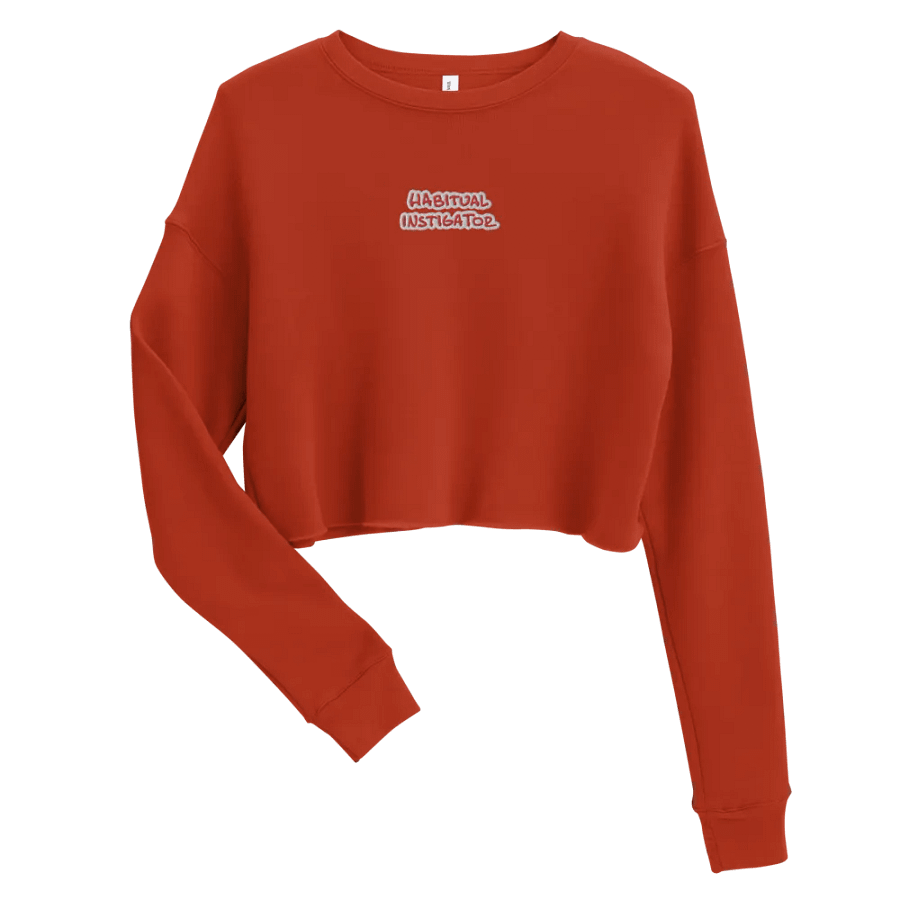 HABITUAL INSTIGATOR (red & white) embroidered fleece crop crew product image (4)
