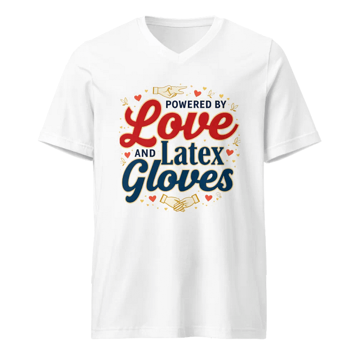Powered by Love and Latex Gloves V-Neck Tee product image (1)