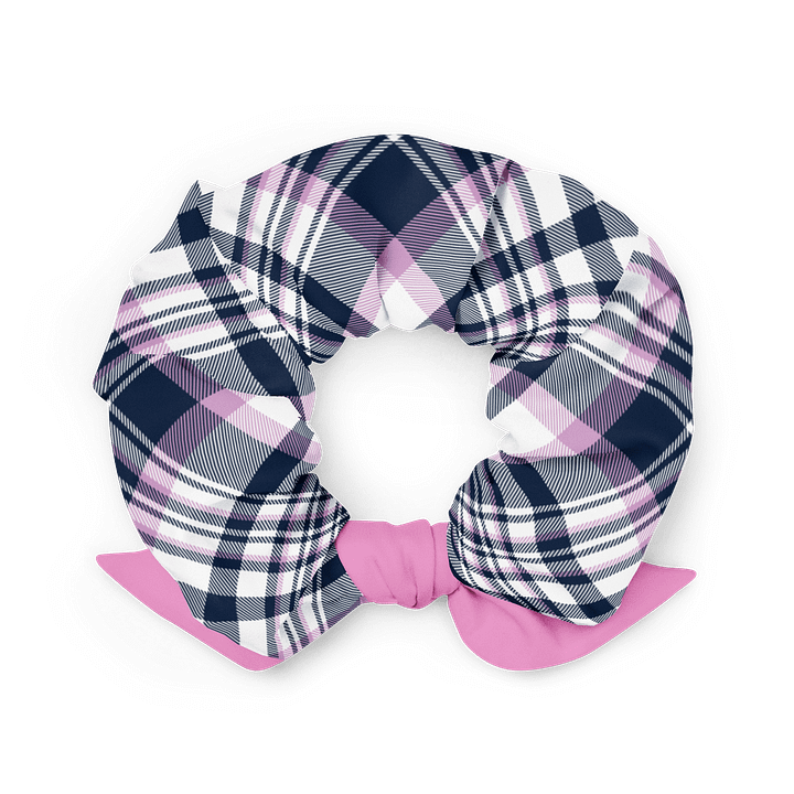 Navy & Pink Plaid Scrunchie with Detachable Bow | Sustainable Hair Accessory product image (2)