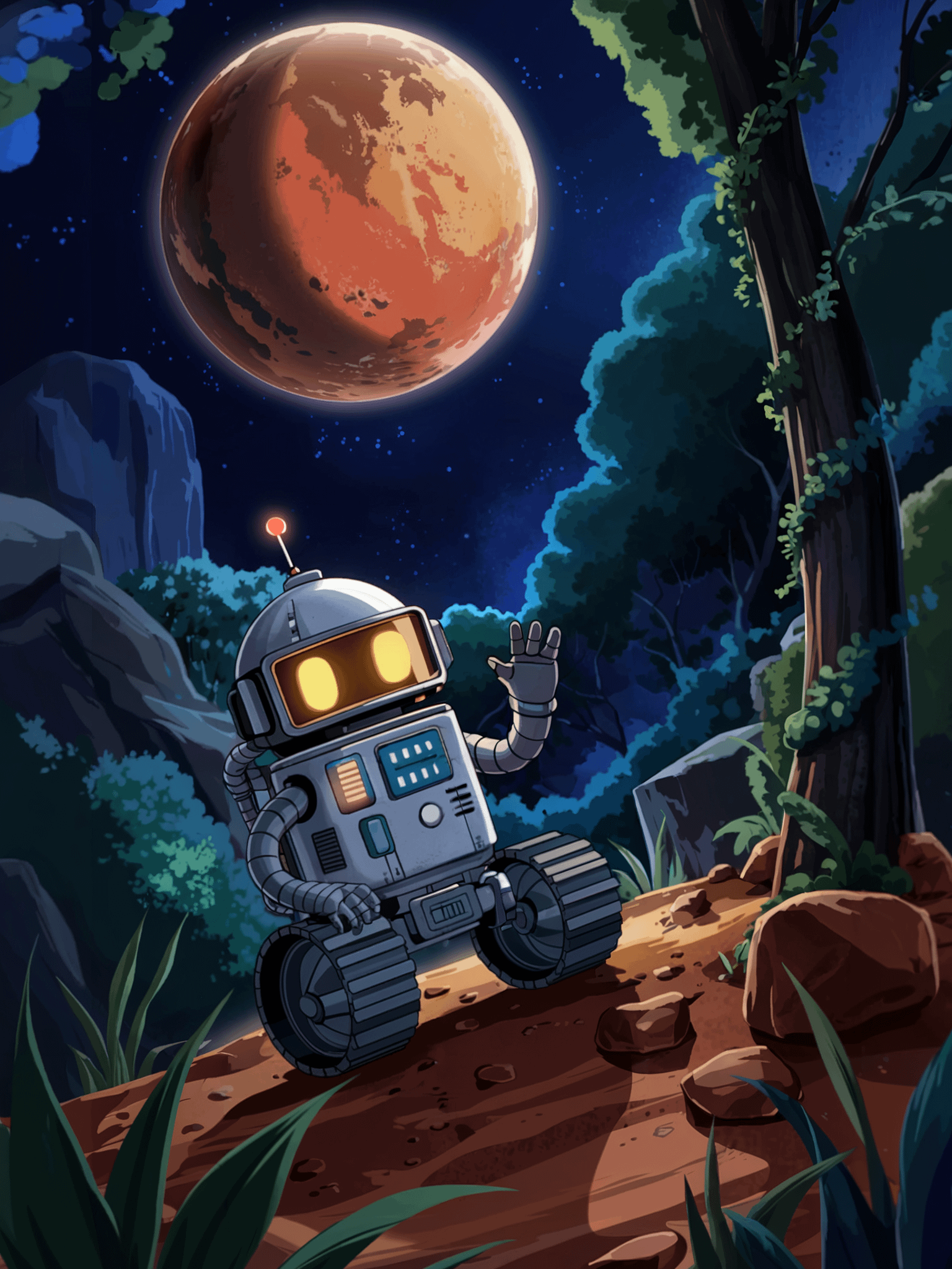 Cosmic Robot Wave Poster – Whimsical Sci-Fi Mars Wall Art product image (1)