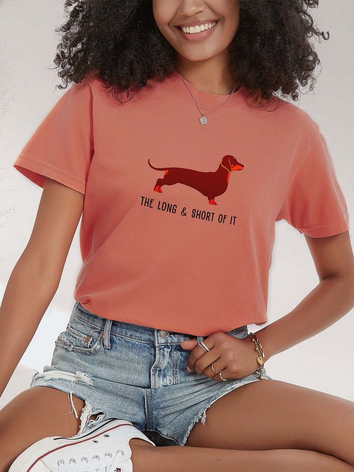 The Long and Short of It T-Shirt(Embroidered) of a Dachshund(Red & Tan) product image (2)
