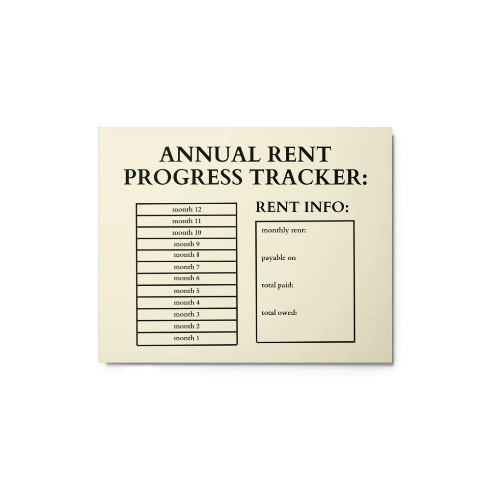 HIGHFALUTIN ANNUAL RENT TRACKER (black design 6) product image (1)
