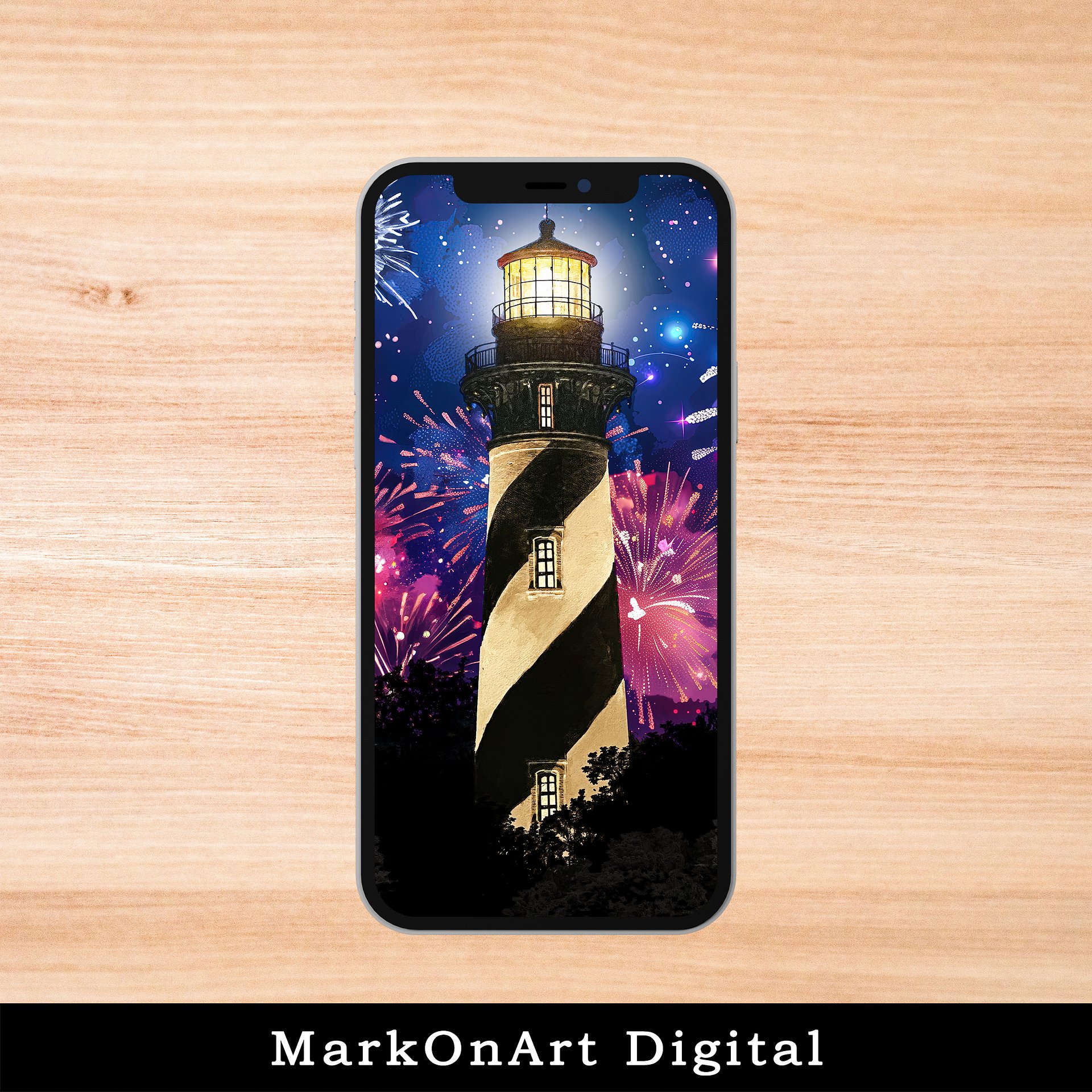 St Augustine Lighthouse Fireworks Art For Mobile Phone Wallpaper or Lock Screen | High Res for iPhone or Android Cellphones product image (1)