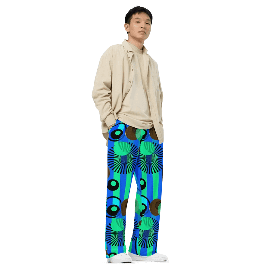 Green Blue Stripes Dots Wideleg Pants product image (3)