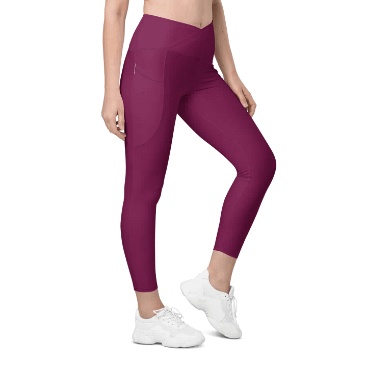 Plain Dark Burgundy Red True Summer Women's High Waisted Premium Crossover Leggings with Pockets by Treasure Pie product image (1)
