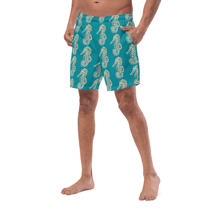 Painted Seahorses on Eastern Blue | Men’s Swim Trunks | Coastal Swimwear for Men 🐚 Quick-Dry + UPF 50+ | Monique Faella Designs™ product image (2)