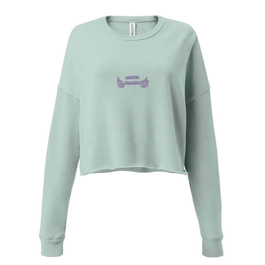 ANGELIC (purple & white thread) embroidered fleece crop crew product image (2)