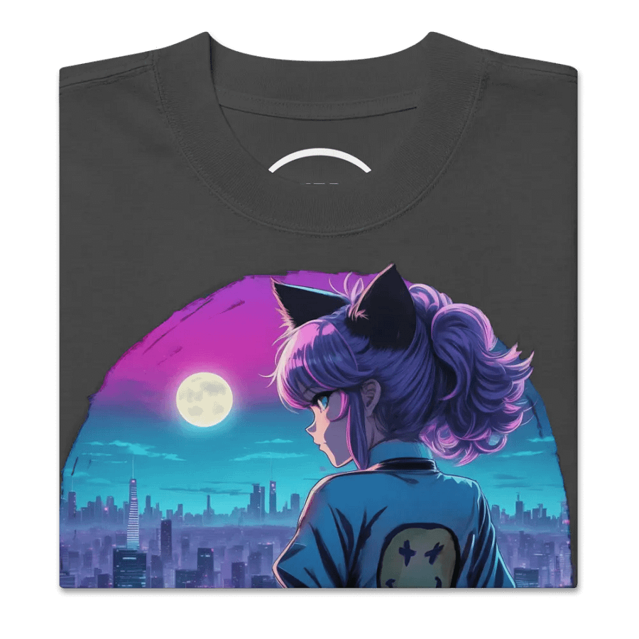 Anime Catgirl Rooftop (AS Colour Premium Oversized Faded T-Shirt) product image (6)