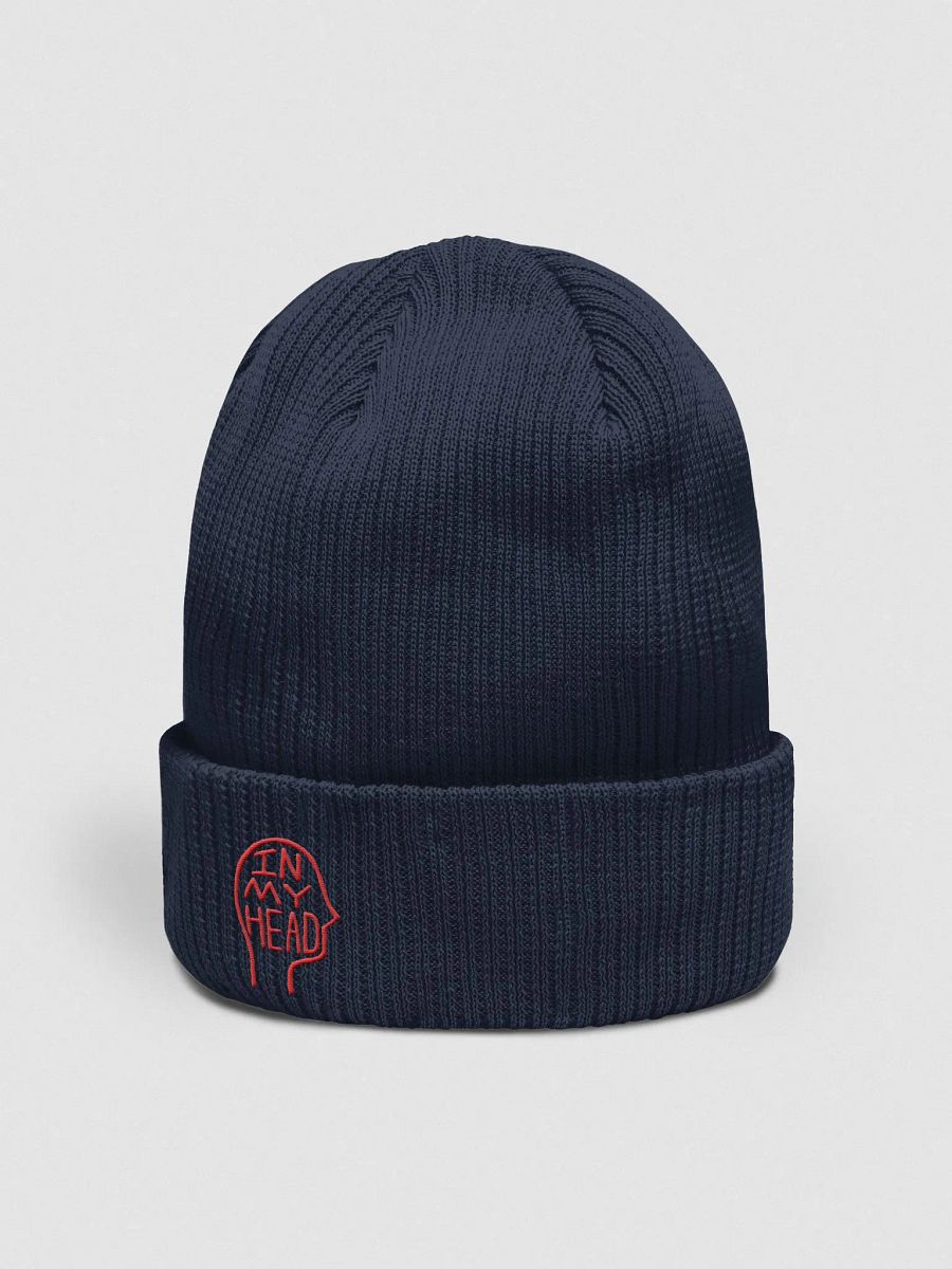 In My Head (red) embroidered organic beanie product image (7)