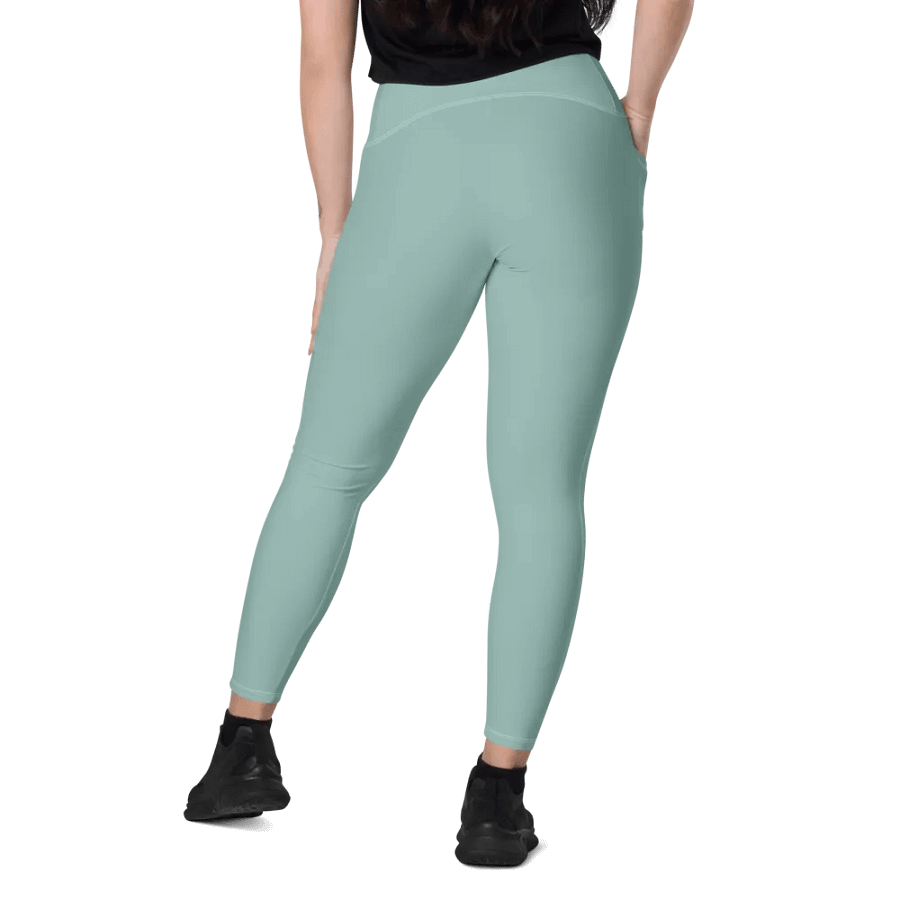Plain Light Teal Green Soft Summer Women's High Waisted Premium Crossover Leggings with Pockets by Treasure Pie product image (9)