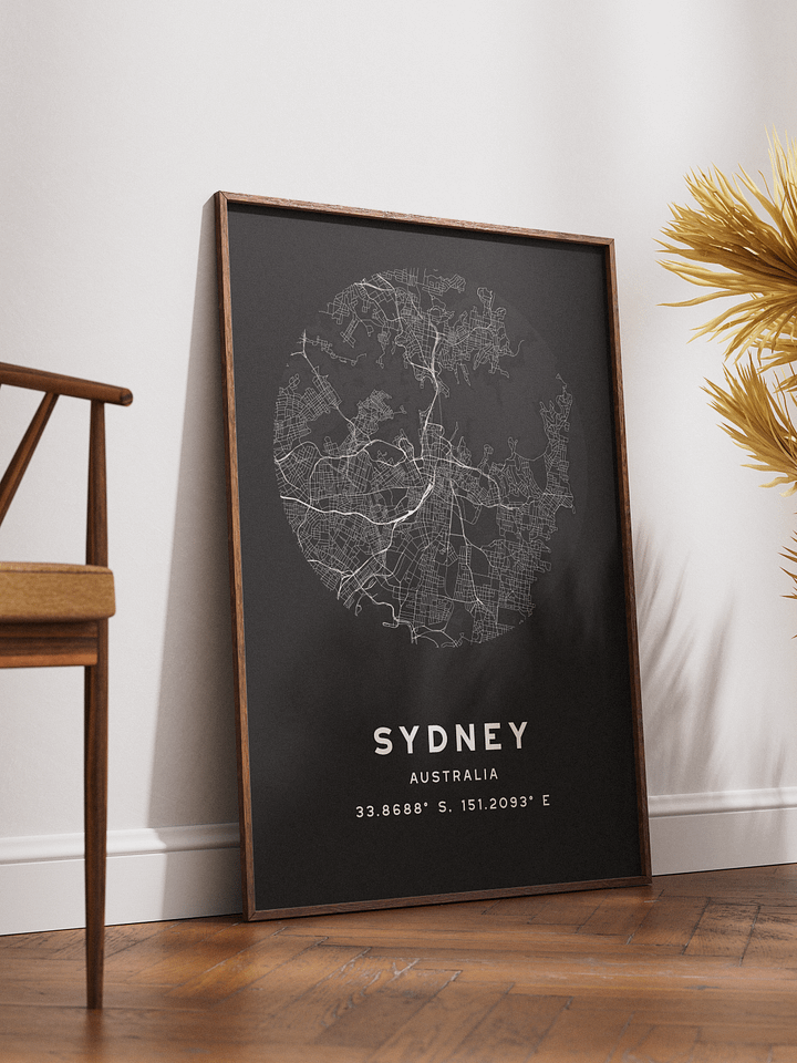 Sydney Street Map Poster – Black Minimalist Circular City Art product image (2)