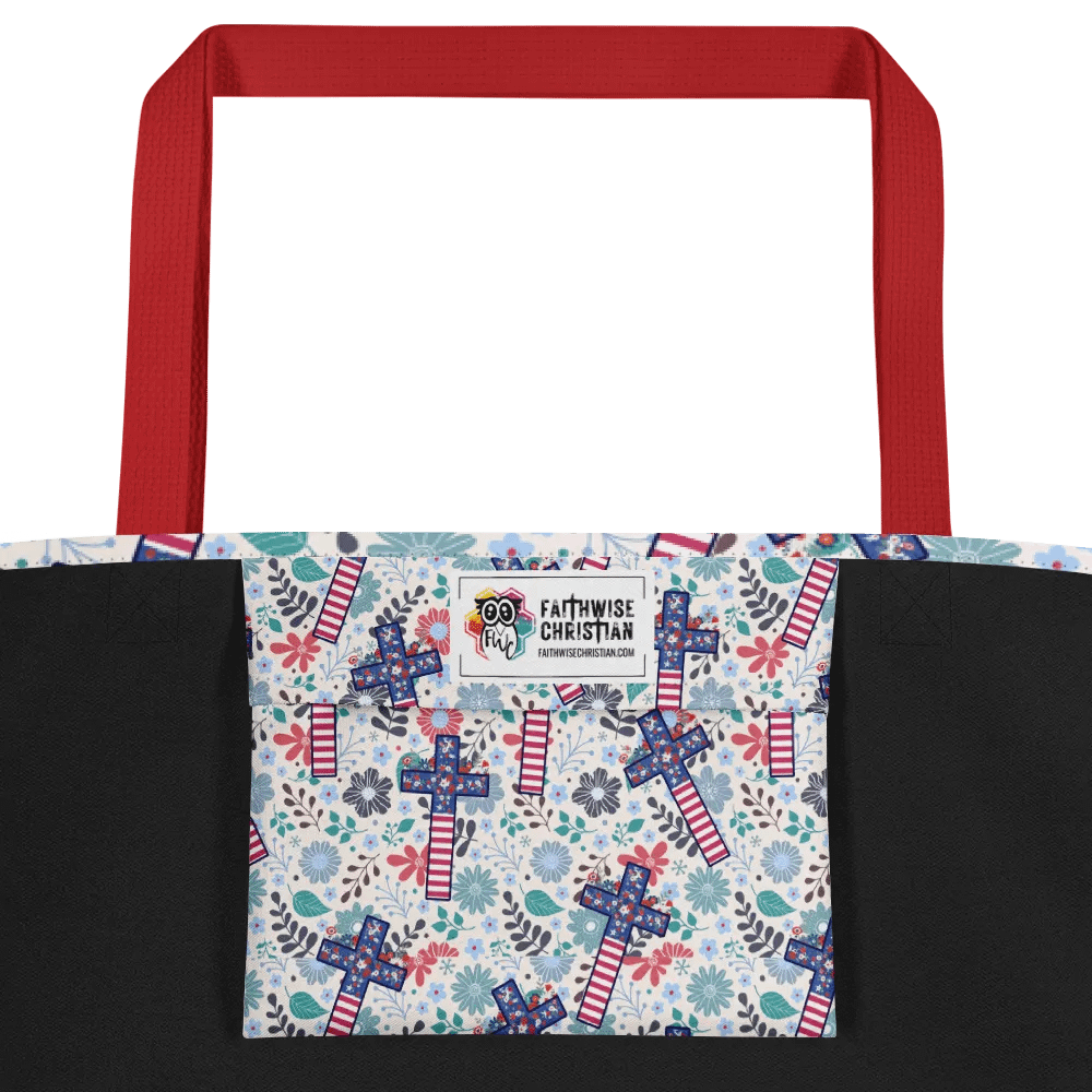 Floral Patriotic Cross Patterned Tote Bag product image (6)