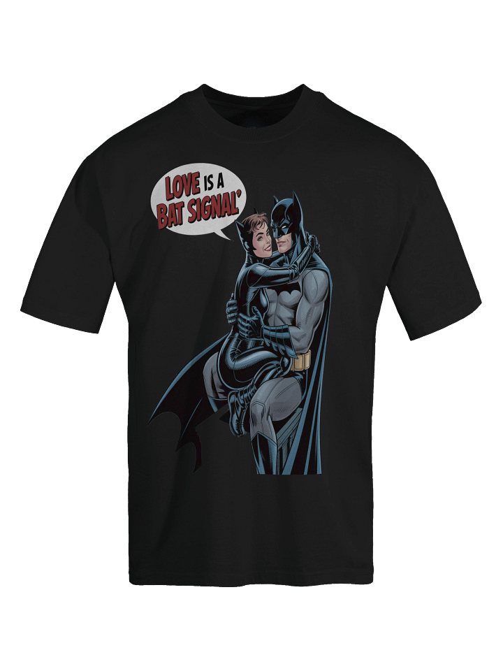 Romantic Beacon: Batman & Catwoman Love is a Bat Signal Oversized Faded T-Shirt product image (1)