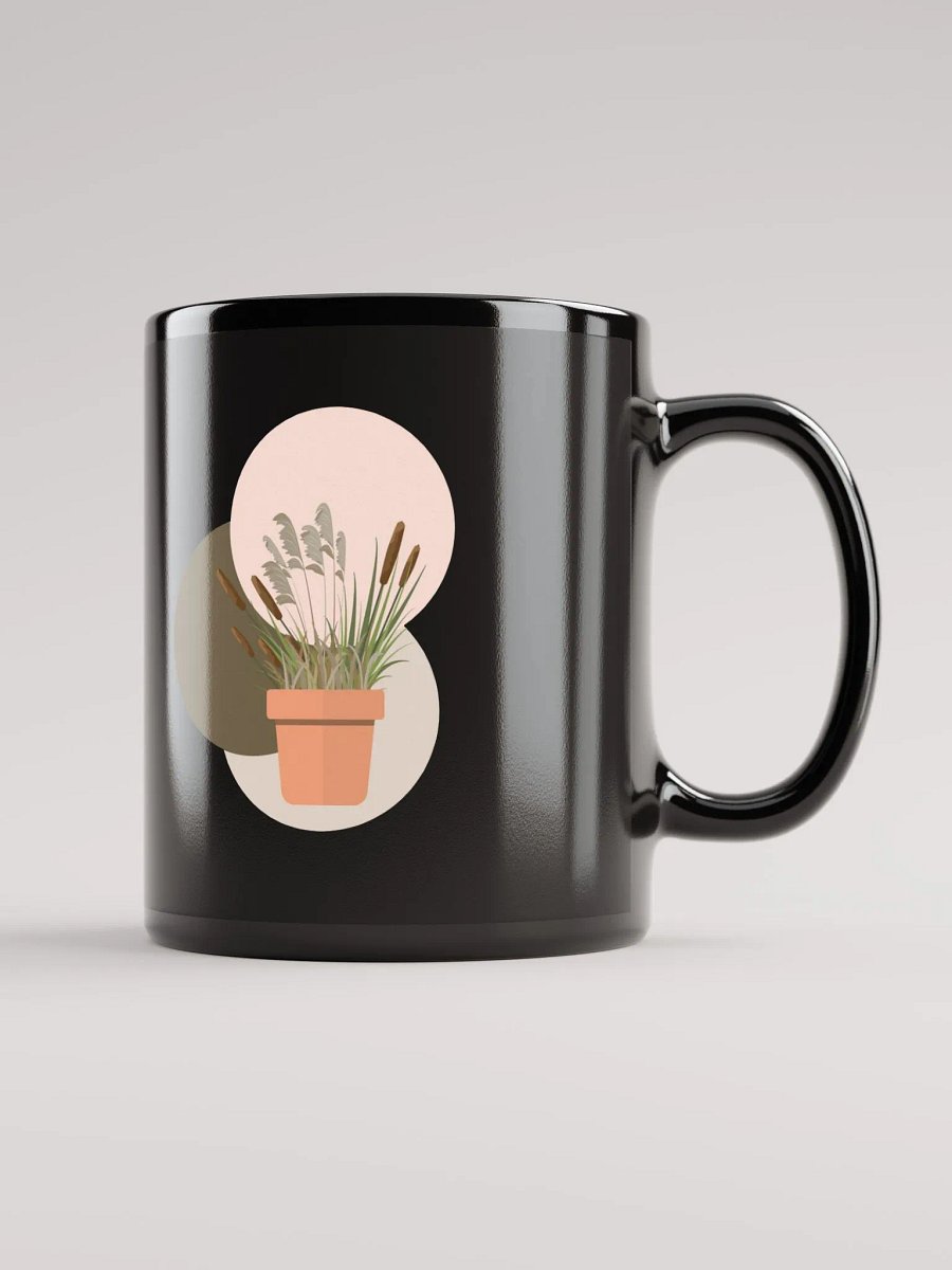 Potted Cattails With Circles Design Black Mug product image (1)