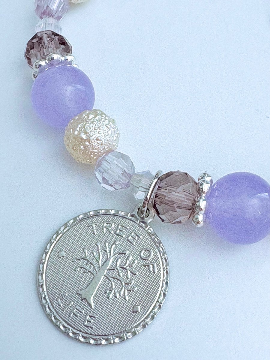 Tree of Life Charm, Purple Beaded Stretch Bracelet | Handmade 8" Stretch Bracelet | Coastal Charm Jewelry by Monique Faella Designs™ | MFD-00058 product image (2)