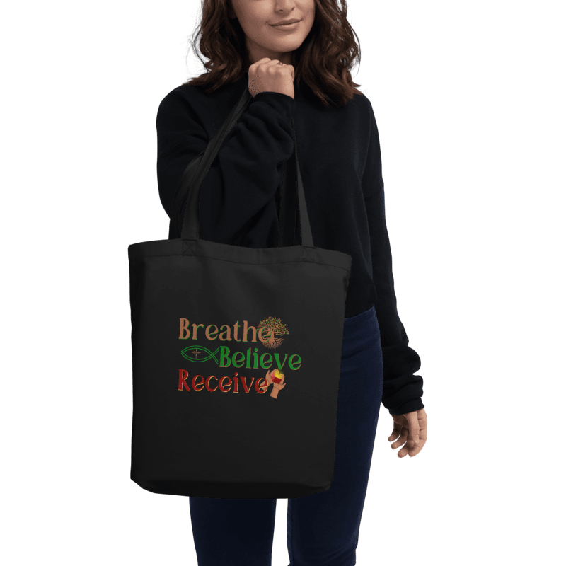 Breathe Believe Receive Econscious Eco-Friendly Tote Bag, Inspirational Motivational, Self-Affirmation, Positive Vibes, Gift Idea product image (1)