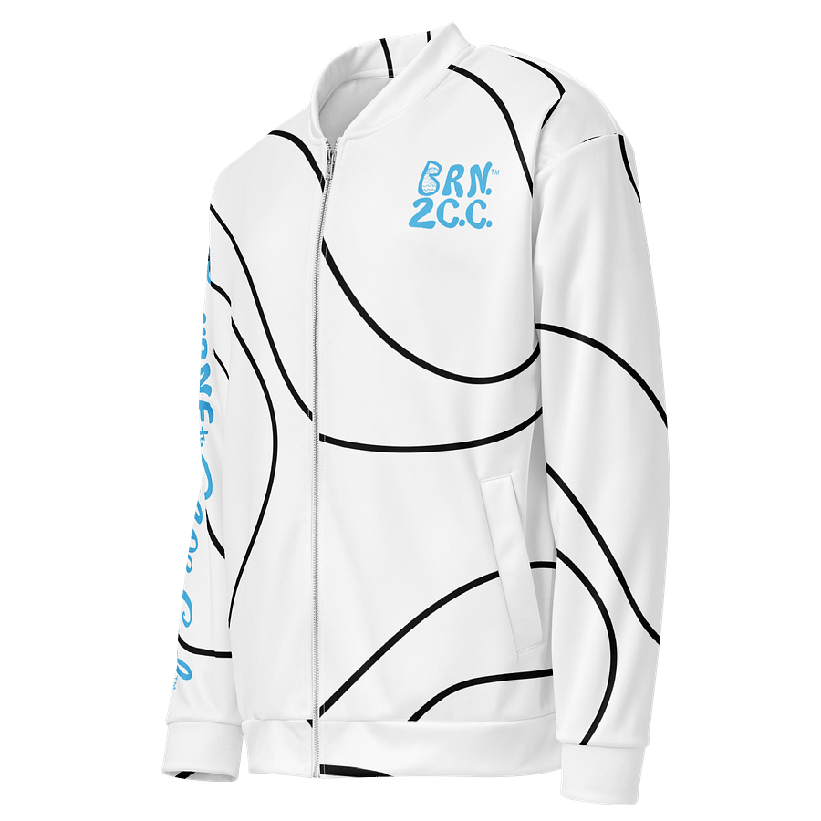 All-Over Print Bomber Jacket | Coastal Cool, City Bold | BOURNE to Cape Cod™ + BRN.2C.C.™ Style | Deep Sky Blue Logos on Tide Currents product image (3)