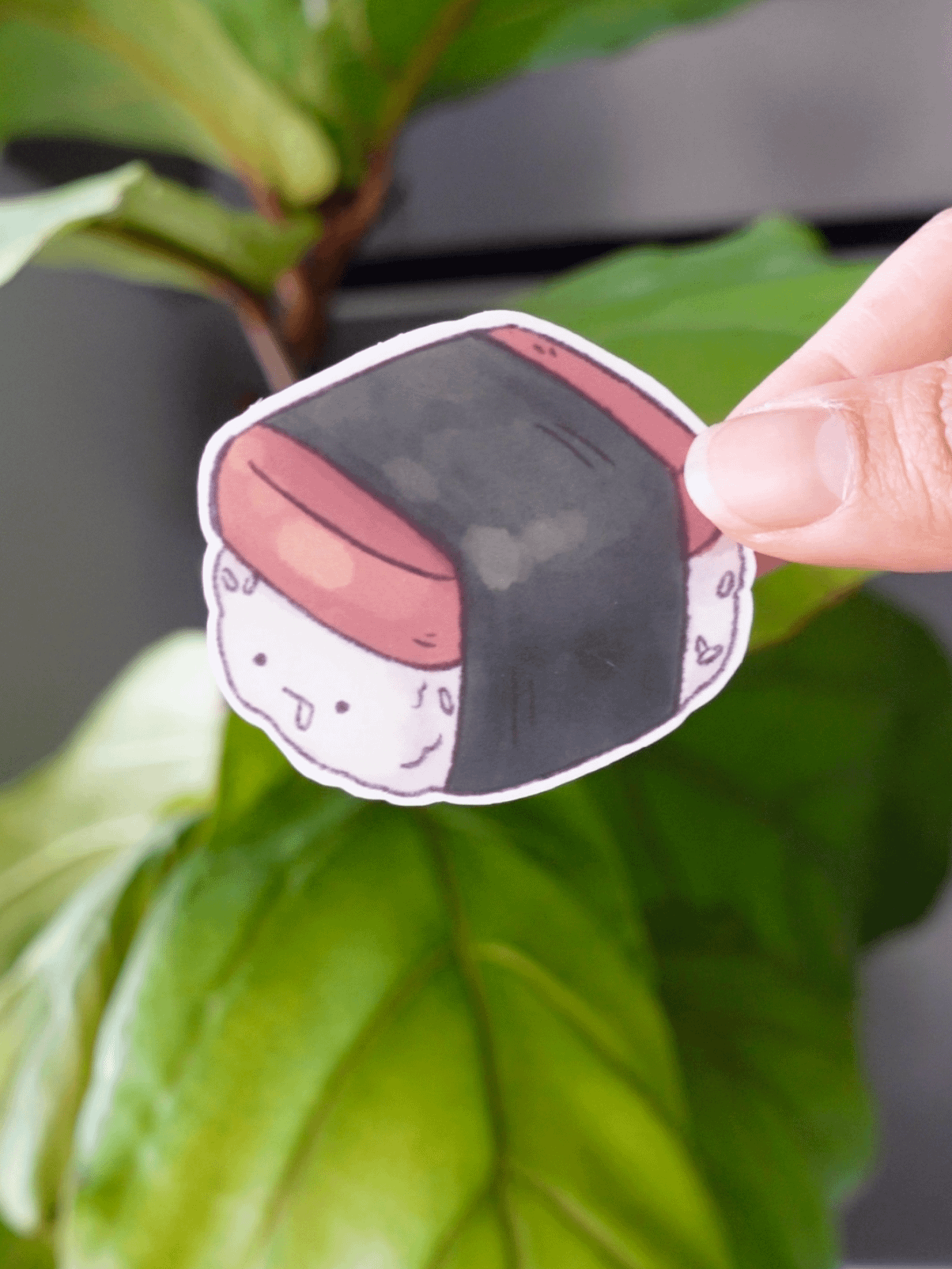 Spam Musubi with face drooling Waterproof Vinyl sticker product image (1)