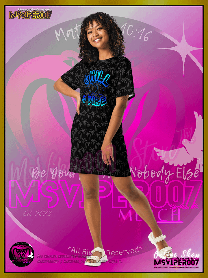 T-SHIRT DRESS - MSVIPER007'S "CHILL & VIBE™" (black/oasis blue | V2 ) T-SHIRT DRESS BY ANNA H. product image (1)