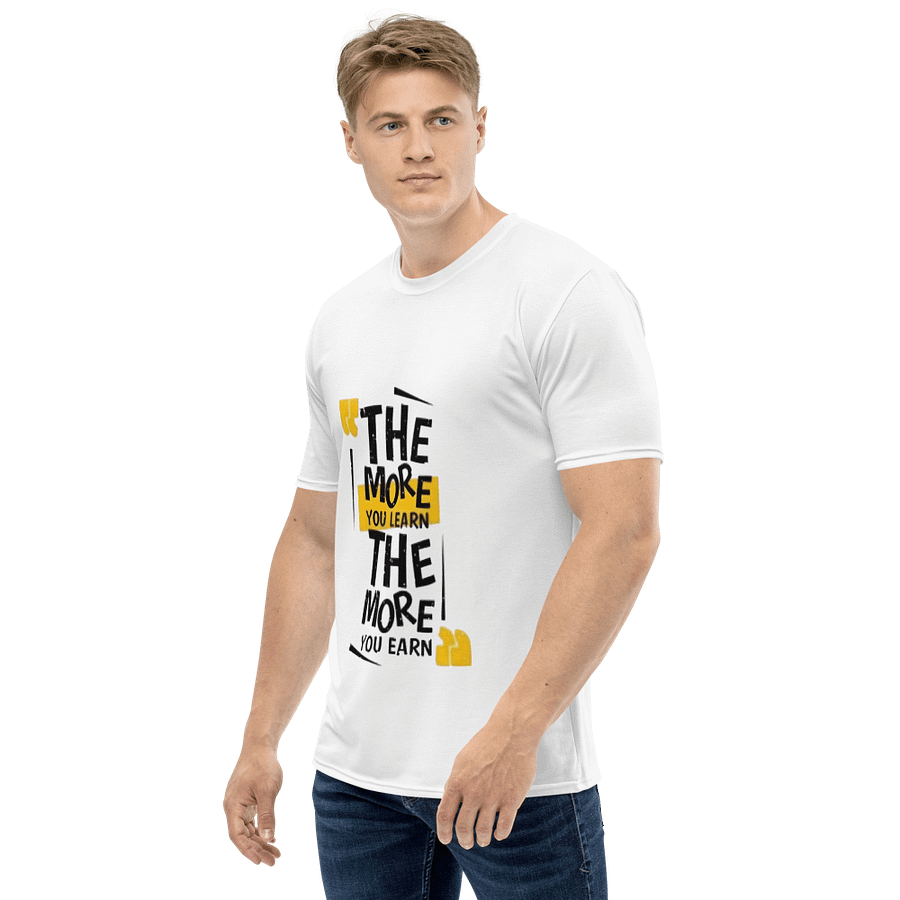 Man Crew Neck T-Shirt All-Over Print Learn-Earn Slogan Black product image (3)