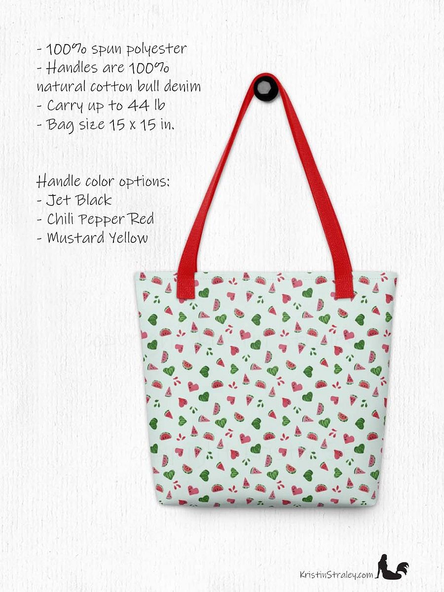 Tossed Watermelons and Hearts on Mint Reusable Tote Bag product image (2)