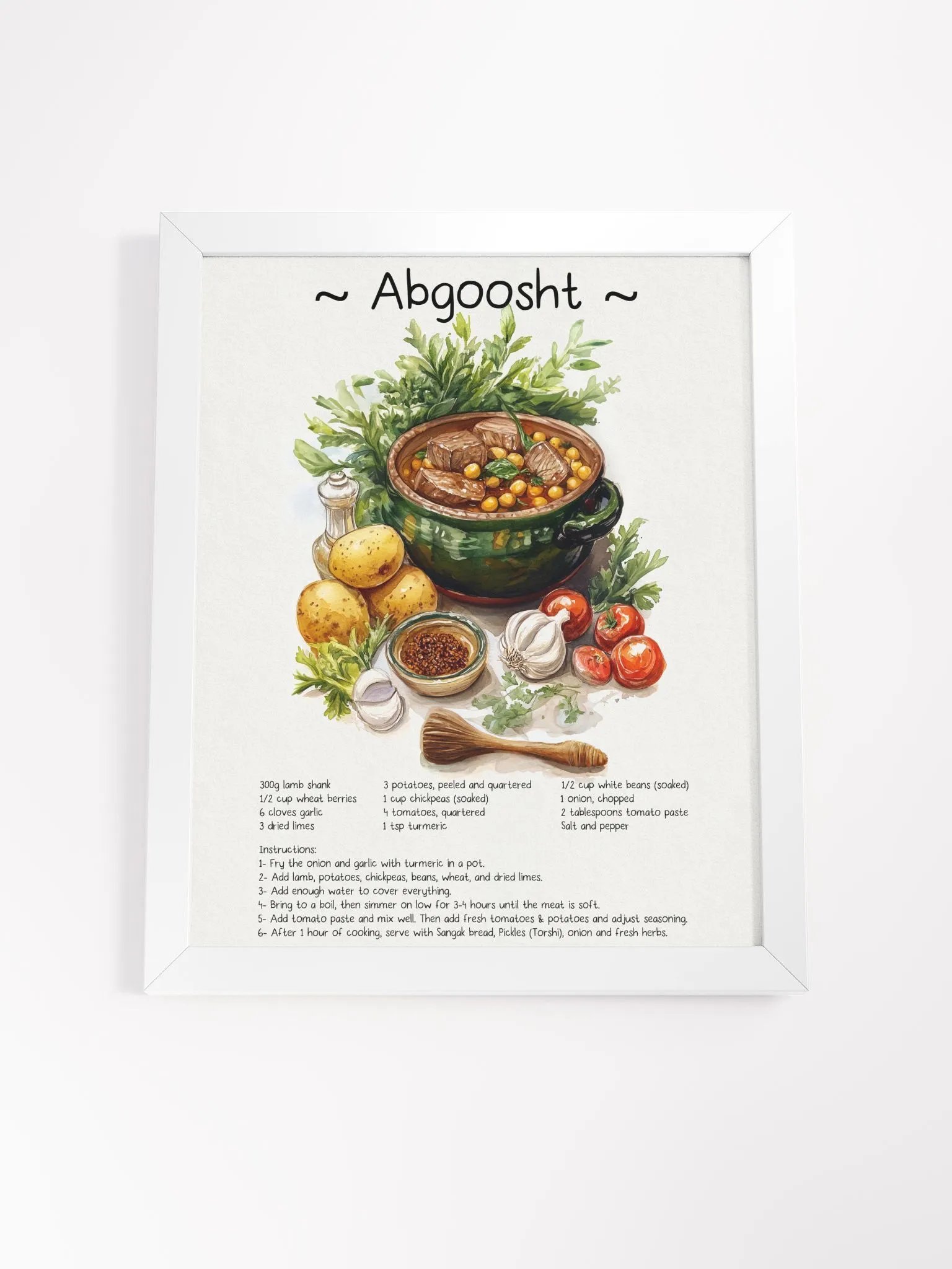 Abgoosht Illustration | Persian food (Dizi) Recipe design | Traditional Persian Cuisine Illustration for Kitchen product image (28)