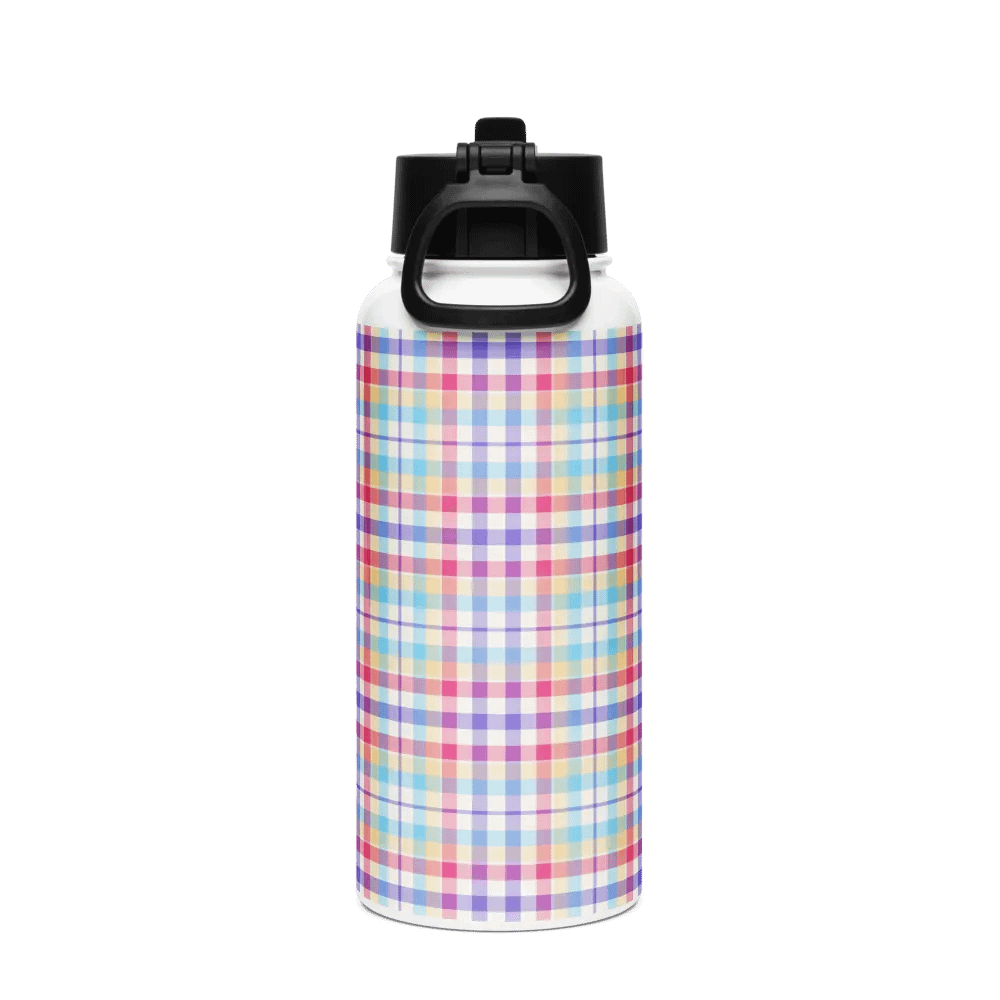 Purple, Pink, and Blue Plaid Water Bottle product image (3)