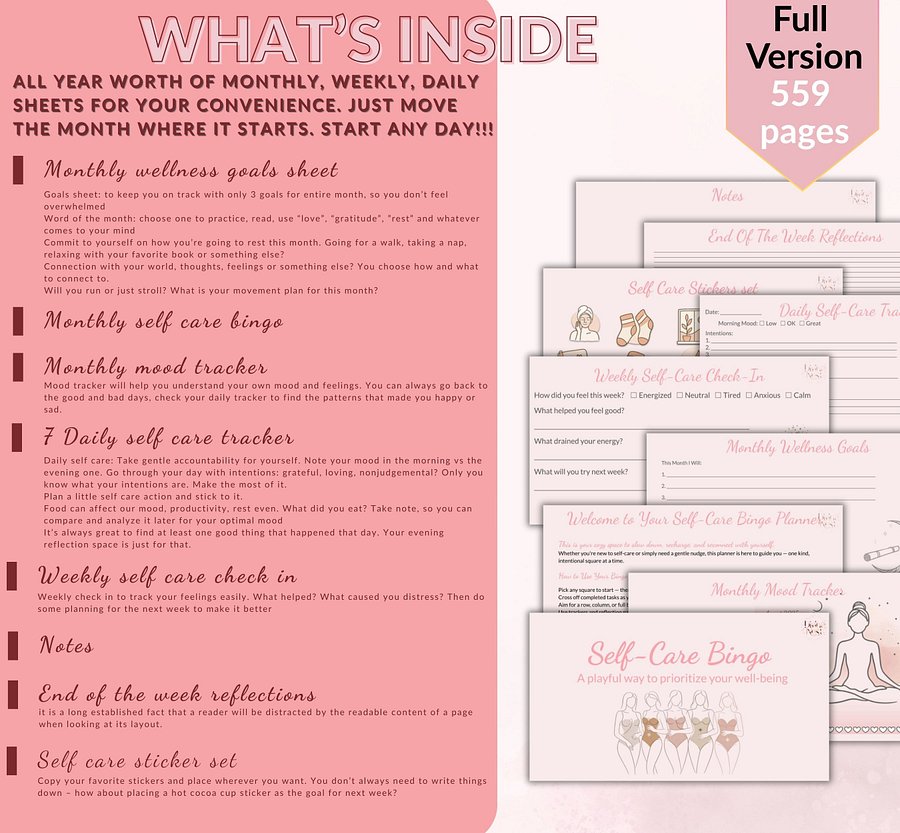 Self-Care Bingo Planner Digital Printable Gentle Wellness Tracker product image (4)