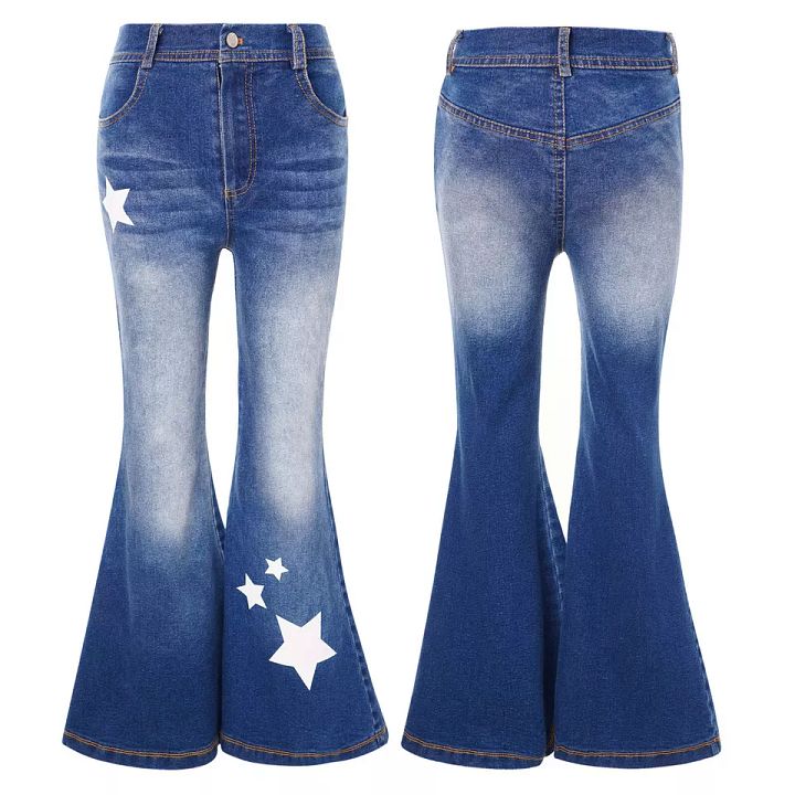 Teens Girls Flared Jeans Denim Elastic Waist Flare Leg Baggy Pants Jeans Pants product image (1)