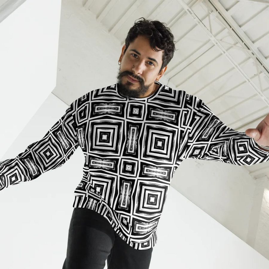 Abstract Monochrome Repeating Pattern Unisex All Over Print Sweatshirt product image (5)
