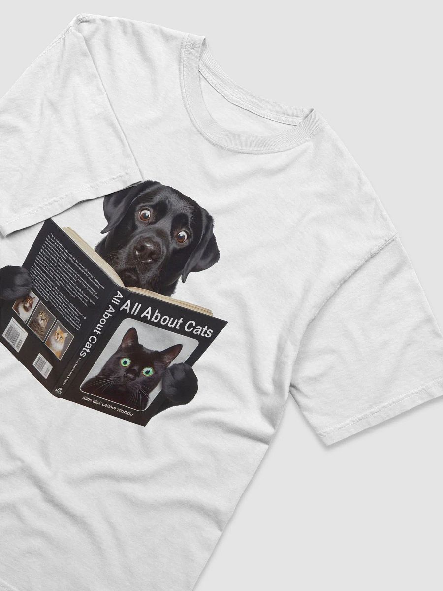 Surprised Dog Reading a Book About Cats #Humorous Tee - White product image (3)
