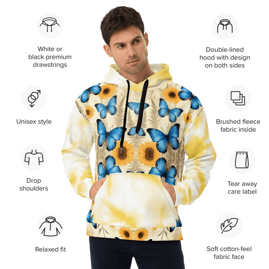 Sunflower and Butterfly Beauty All-Over Unisex Hoodie product image (2)