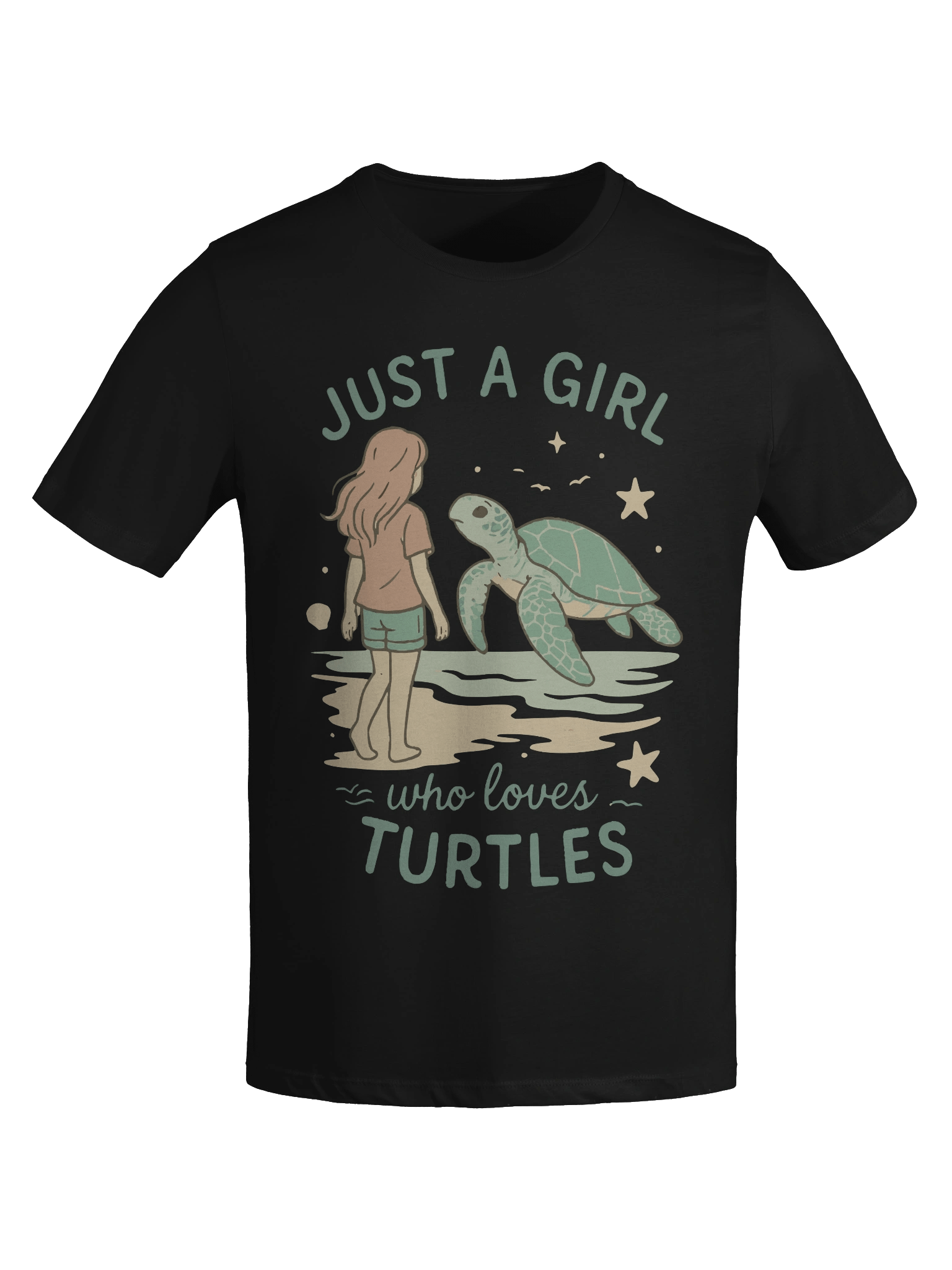 Retro Ocean Design with Girl and Sea Turtle – Cute Pastel Beach Scene for Marine Life Lovers product image (7)