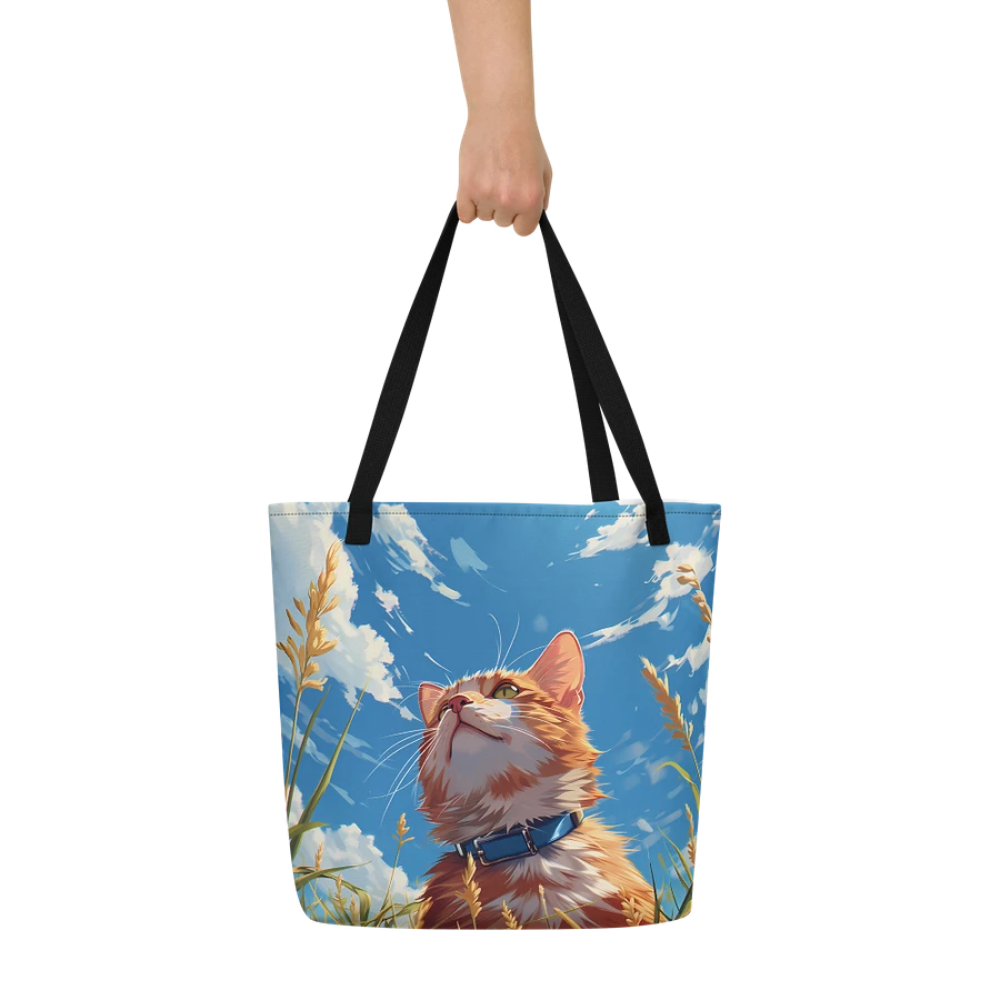 Tote Bag: Ginger Cat Tall Grass Tranquil Blue Sky Design product image (9)