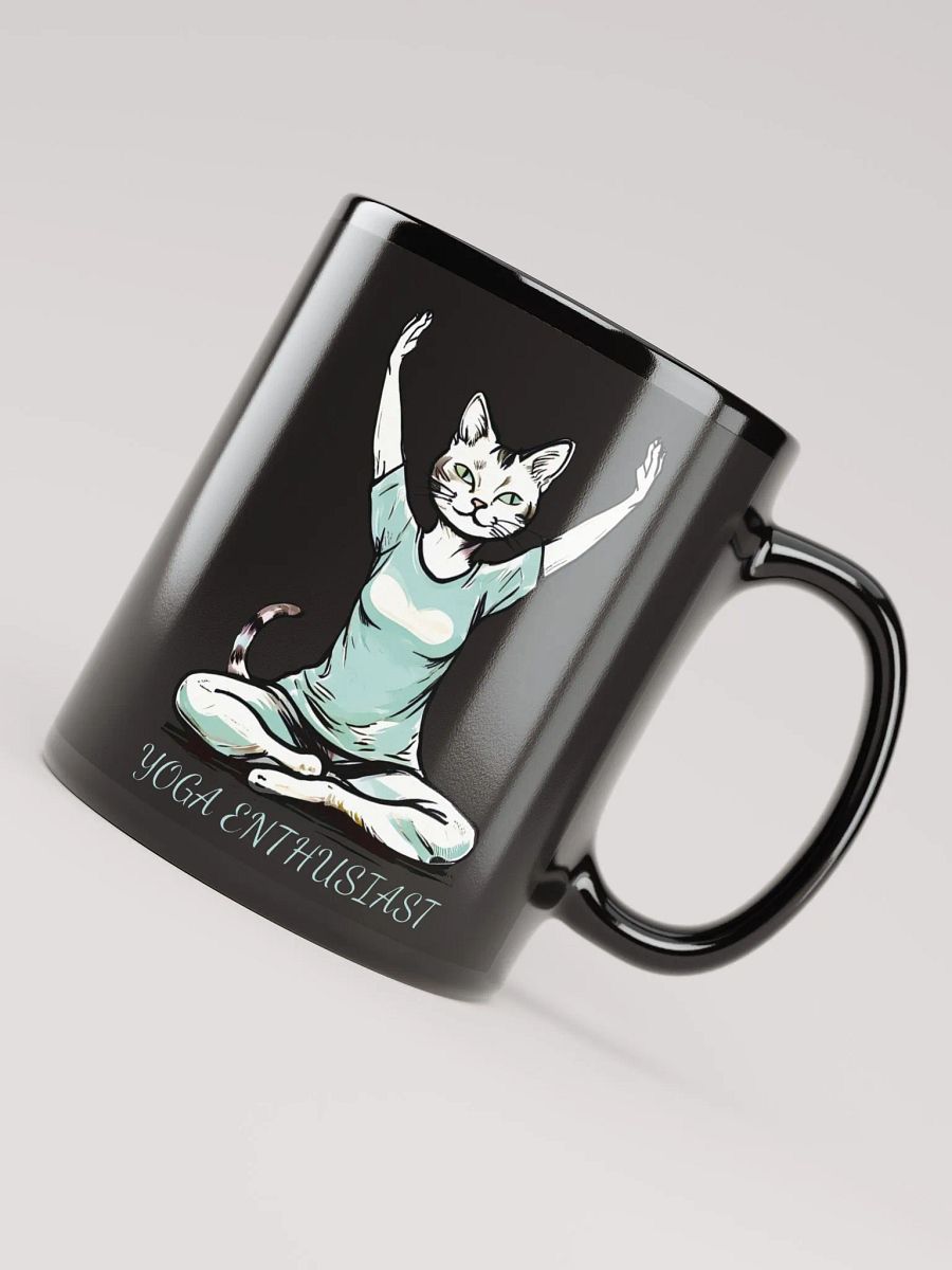 Funny Yoga Cat Black Glossy Mug for Yoga Enthusiasts - Cute Yoga Pose Cat Mug - Perfect Gift for Cat Lovers and Yoga Fans product image (4)