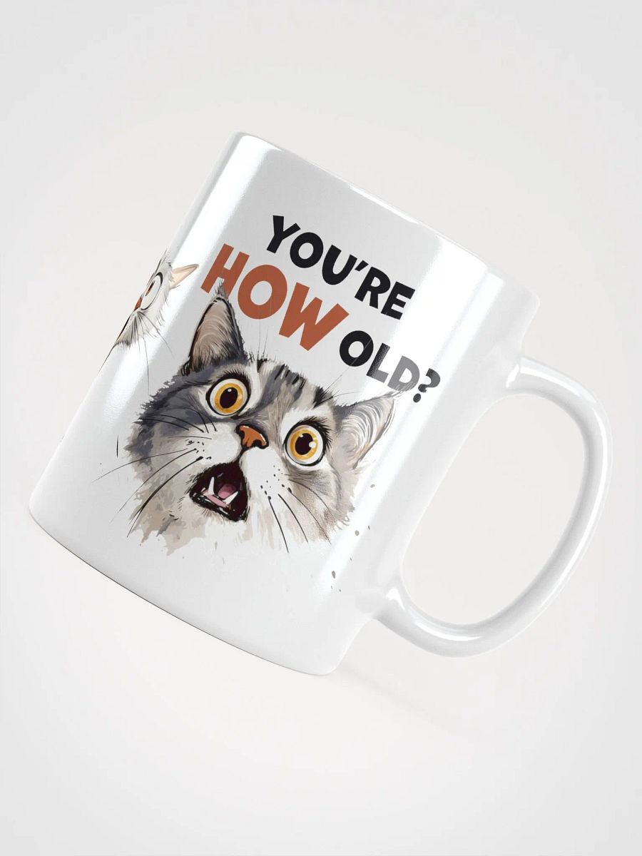 Cat Chat: "You're HOW old?" White glossy mug product image (7)