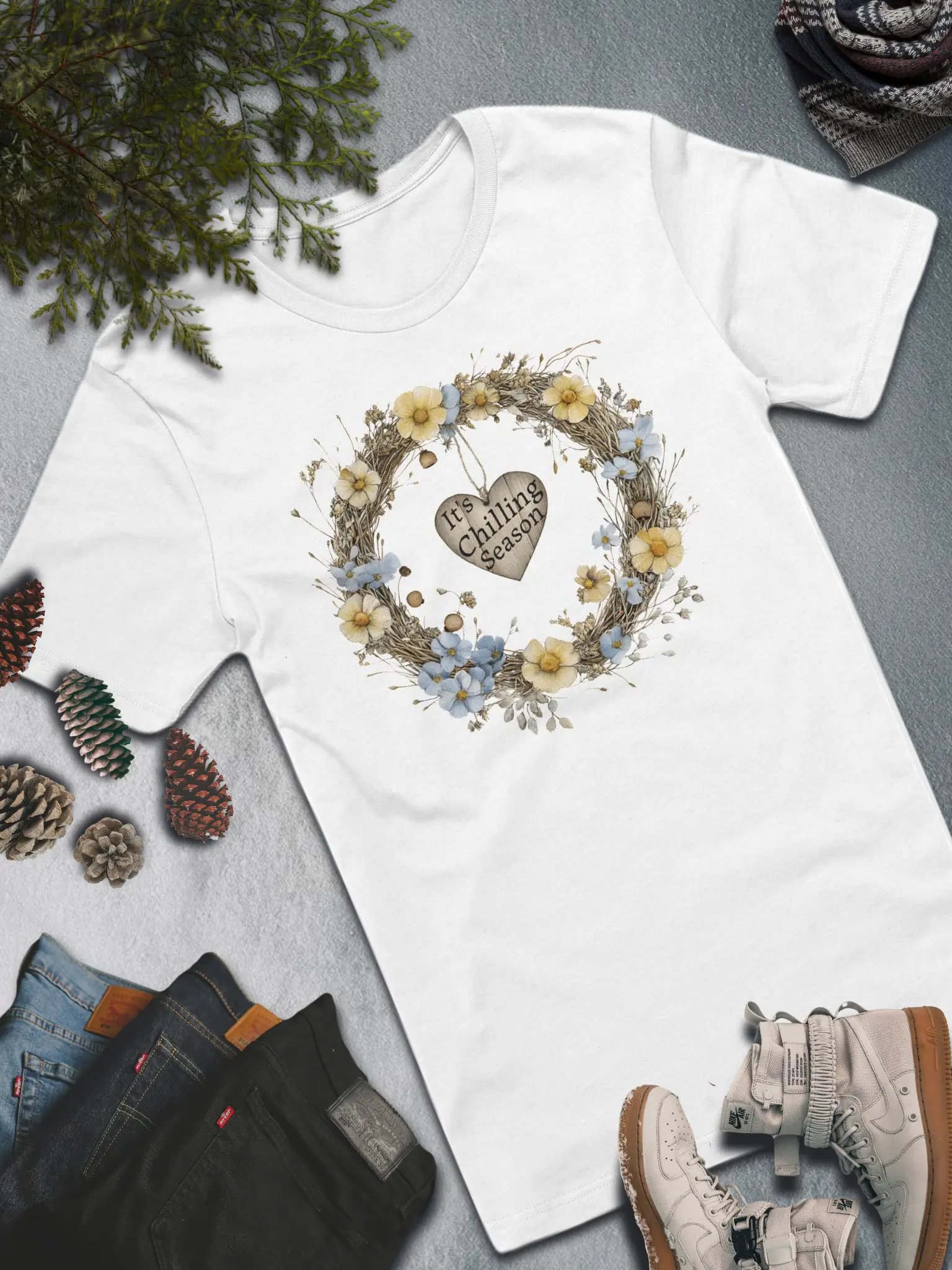 It’s Chilling Season Floral Wreath T-Shirt – Cozy and Stylish Winter Fashion product image (5)