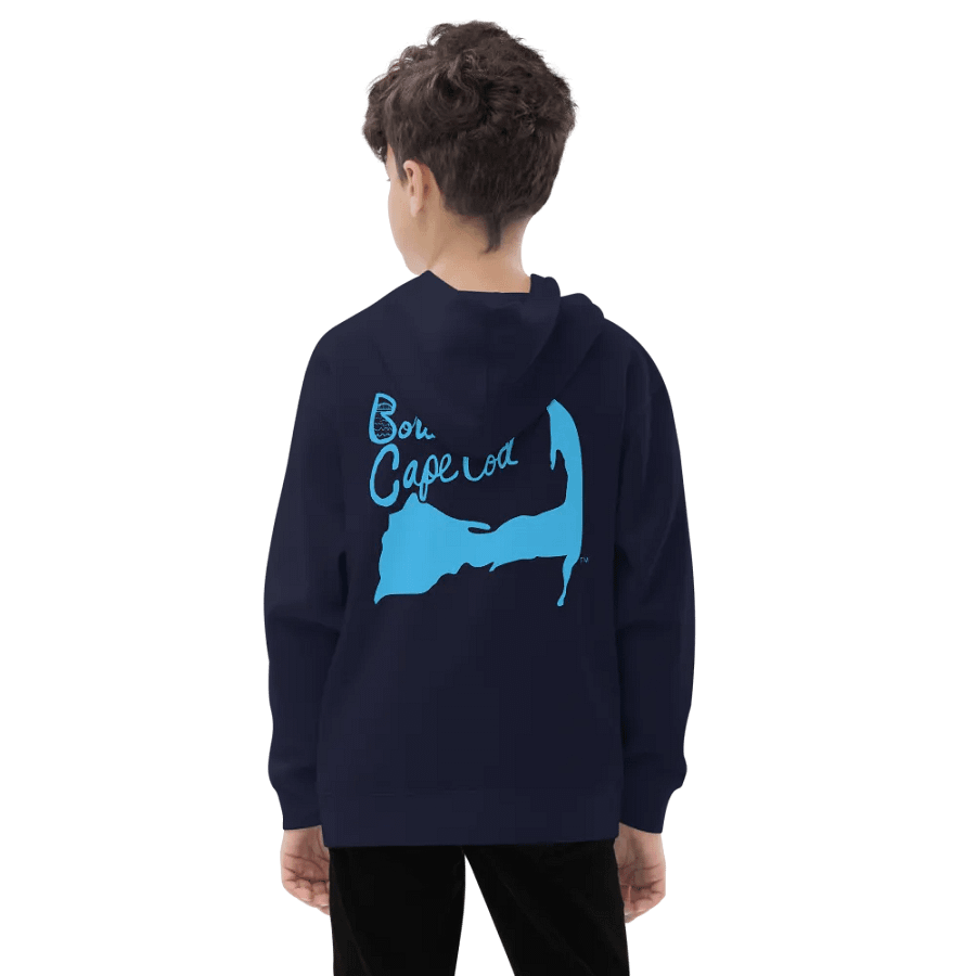 Boys' | BOURNE to Cape Cod™ | DTG Vintage Print | Youth Hooded Fleece Pullover | Cozy Coastal Adventure | Blue Logo product image (5)
