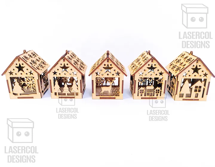 Christmas House Ornaments Set 4 (2 Sizes, 5 Styles) - Laser Cut Files product image (2)